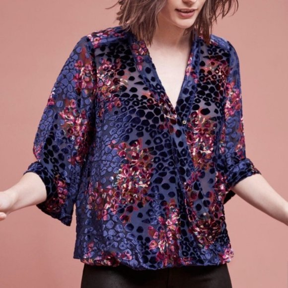 Anthropologie Tops - Anthropologie Floreat Velvet Wrap Front Top M